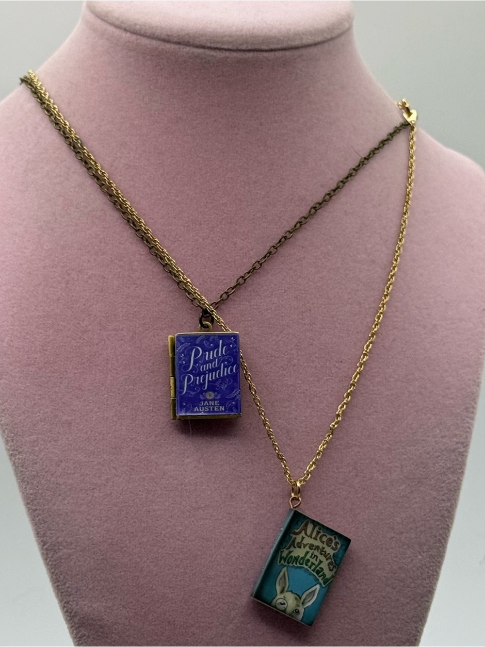 Book Locket Necklace Duo - Purple & Teal Miniature Book Pendants